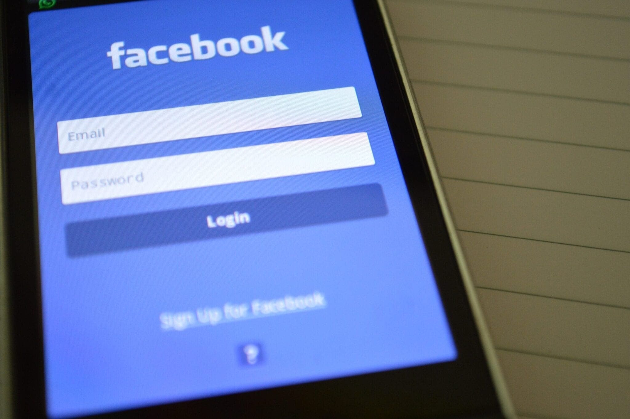 facebook phone login page